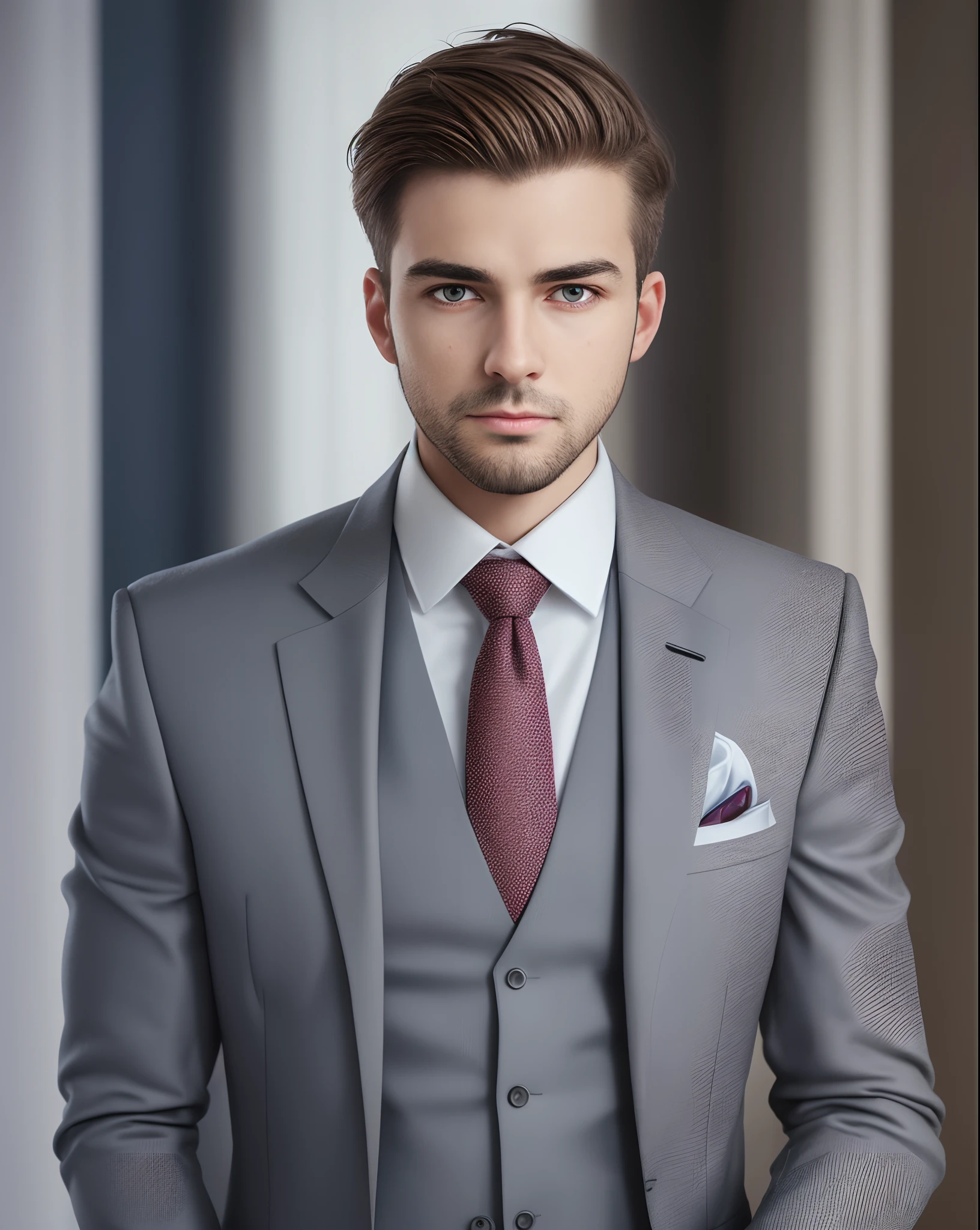 Russian male, 30s, standing in suit and tie, body and head straight looking at camera in photo, DSRL, facing viewer in photo, eyes fixed on lens, shoulders and head appear in photo, man centered in photo, 8k , best quality, masterpiece, realistic, realistic photo, film photo, ultra realistic, 1 person, detailed, perfect lighting, DSRL, professional photo, 4k --auto --s2