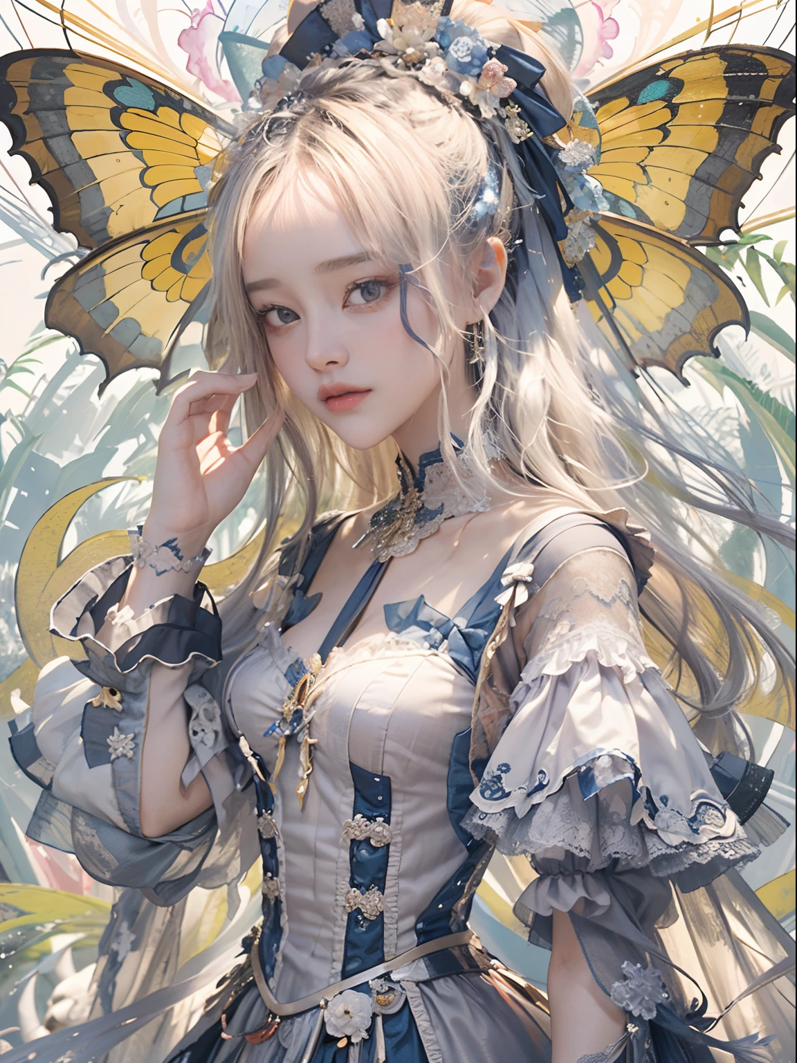 (​masterpiece、top-quality、top-quality、Detailed and complex、Official art、Beautifully Aesthetic:1.3)、(1girl in:1.3)、(Fractal Art:1.3)、colourfull、Vivid、Victorian costume