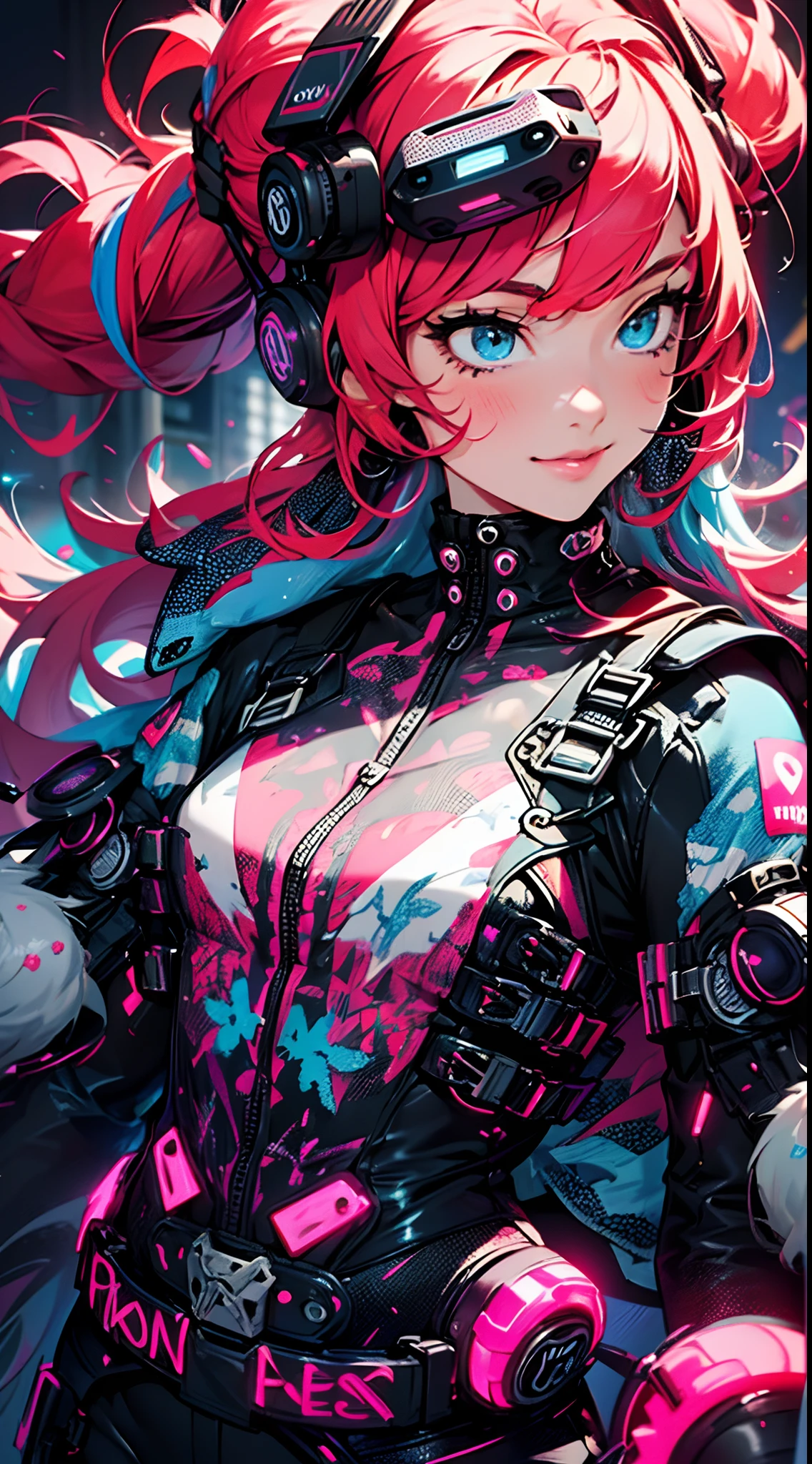 (cyberpunked),Optical camouflage、VR Goggles、Neon light、City of the Future、Jumpsuit、(1girl in, Solo:1.6),(Cute smile),(Clothes are simple), (Best Impact:1.5), (maximalism:1.7), Vivid contrast, (Realistic), hyperrealistic illustrations, hight resolution, ultra-detailliert, absurderes,(Fractal Art:1.3)、Random hairstyle、Random hair color colorful、FULL BODYSHOT、Retro、Precise focus、randome pose、cinema4d、Drama