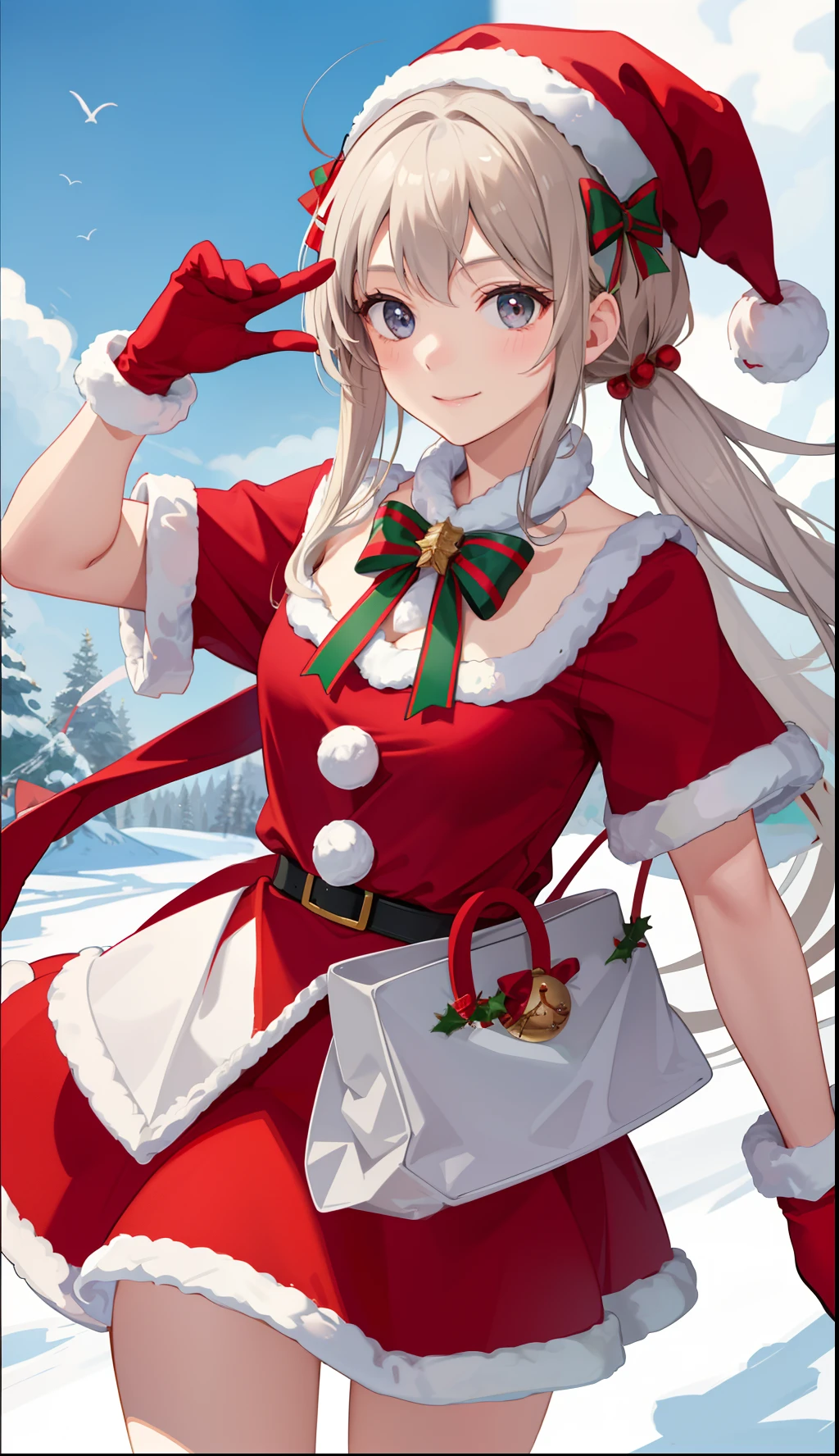 1 chica en、Una sonrisa、Navidad、Vestido con el traje de Santa Claus、 -  SeaArt AI