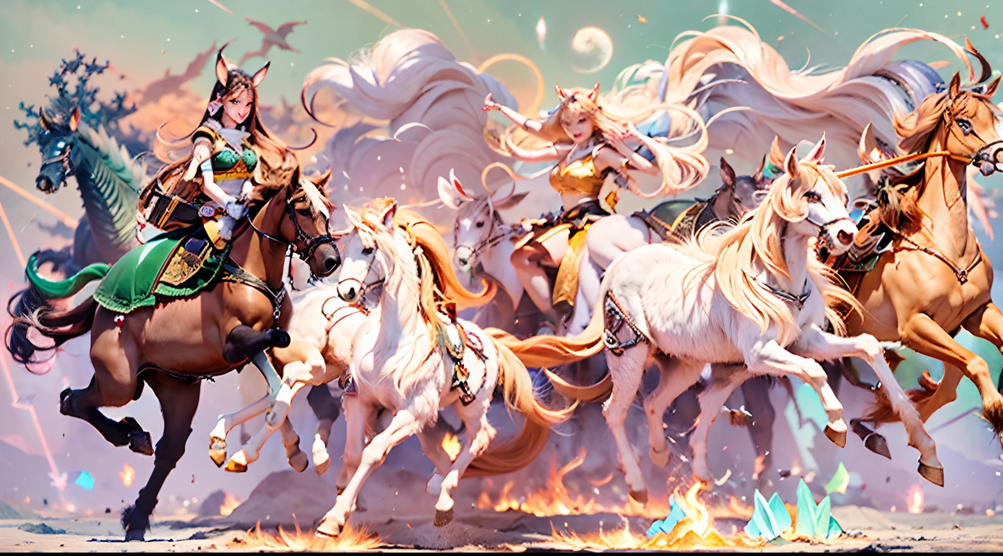 In this beautiful illustration，Eight unique female centaur characters ...