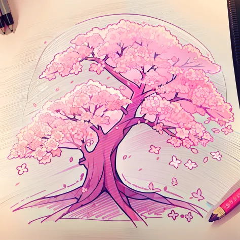 Drawing of cherry blossom tree with pink flowers png download - 4316*3196 -  Free Transparent Realistic 3d Style Cherry Branch Blossom png Download. -  CleanPNG / KissPNG