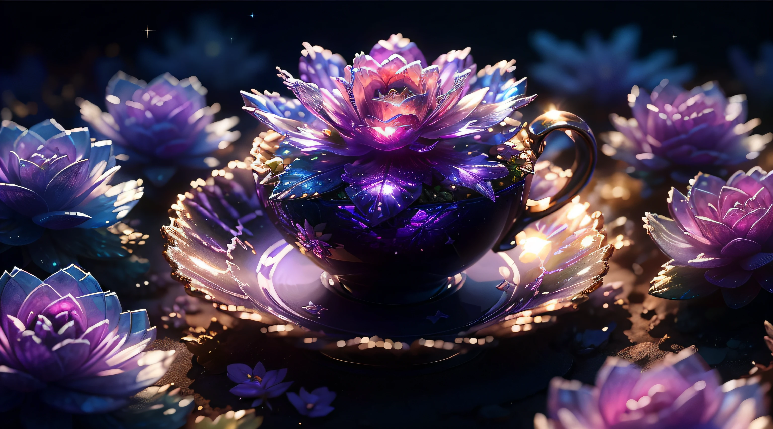 Crystal Lavender Field、, Fantasia、intergalactic、cleanness、, glinting、Shines、magnifica、colourfull、, magical photography, Dramatic Lighting, photorealisim, The ultra-detailliert, depth of fields, hight resolution, 4K