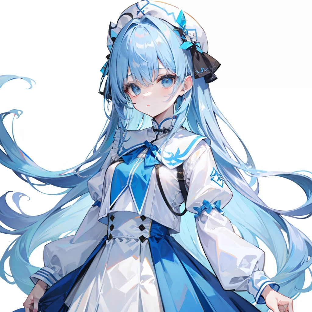 Anime girl with long blue hair and a white dress - SeaArt AI