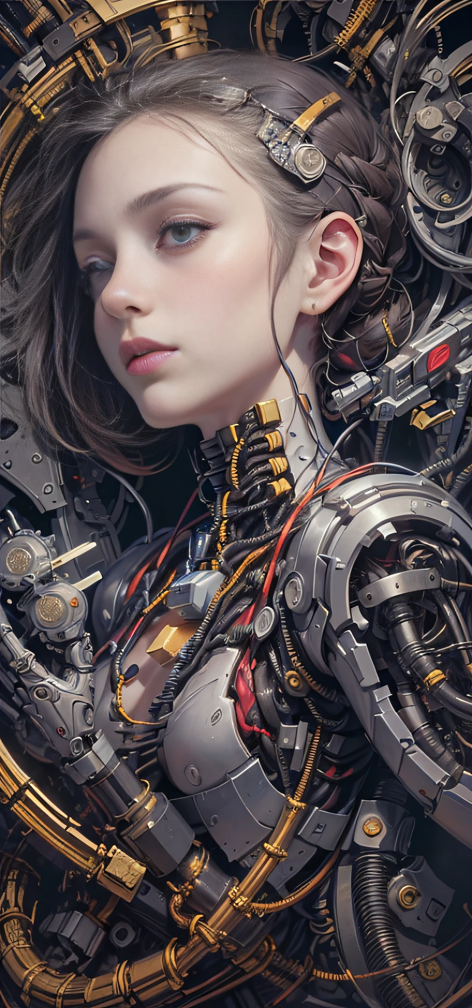 (Masterpiece, top quality, best quality, official art, Beauty and Aesthetics: 1.2), (1 Girl: 1.3), Very Detailed, Colorful, Most Detailed ((Super Detailed)), (Highly Detailed CG Illustration), (Very Delicate and Beautiful), (From the Front), Cinema Light, ((1 Mechanical Girl)), Single, Complete, (Machine-Made Joints: 1.2), ((Mechanical Limbs)), (Many Mechanical Tentacles), (Tied), (True), (True Nipples), (Blood Vessels Attached to Tubes), (Mechanical Vertebrae Attached to the Back) , (real breasts), (real, (exposed, ((mechanical cervical vertebrae attached to his neck)), (lying on his stomach), (legs open), (expressionless, (wires and cables connected to the neck: 1.2), (wires and cables connected to the head: 1.2) (character focus), science fiction, black background, (mucus: 1.5)