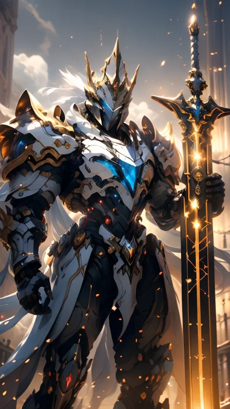Masterpiece, Cyborg king, epic, holding a giant Lance, Divine power, heavenly, Light infused energy, ultra high quality, , HDR, ...