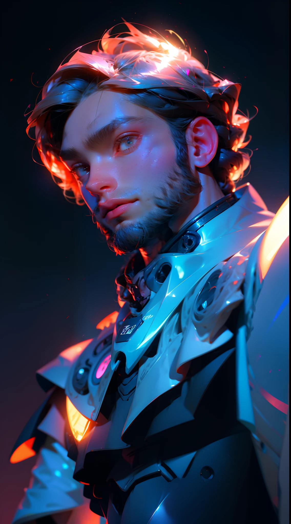 Handsome bearded uncle，The whole body is covered with mecha，starryskybackground，swirles，depth of fields，dynamic blur，metallic reflective，Real light，Ray traching，oc rendered，Hyper-realistic，best qualtiy，8K，Works of masters，super-fine，Detailed pubic hair，Correct anatomy，sharp focus on eyes，Bokeh，Facial features are carefully depicted，levitating，the space， --v 6
