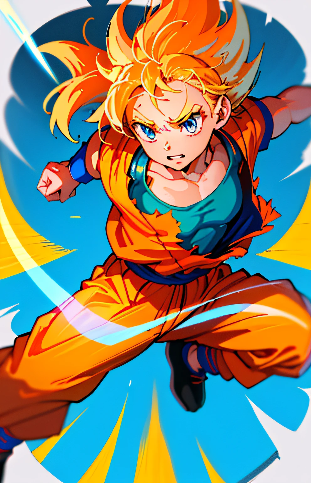 A cartoon image of a young goku flying through the air - SeaArt AI