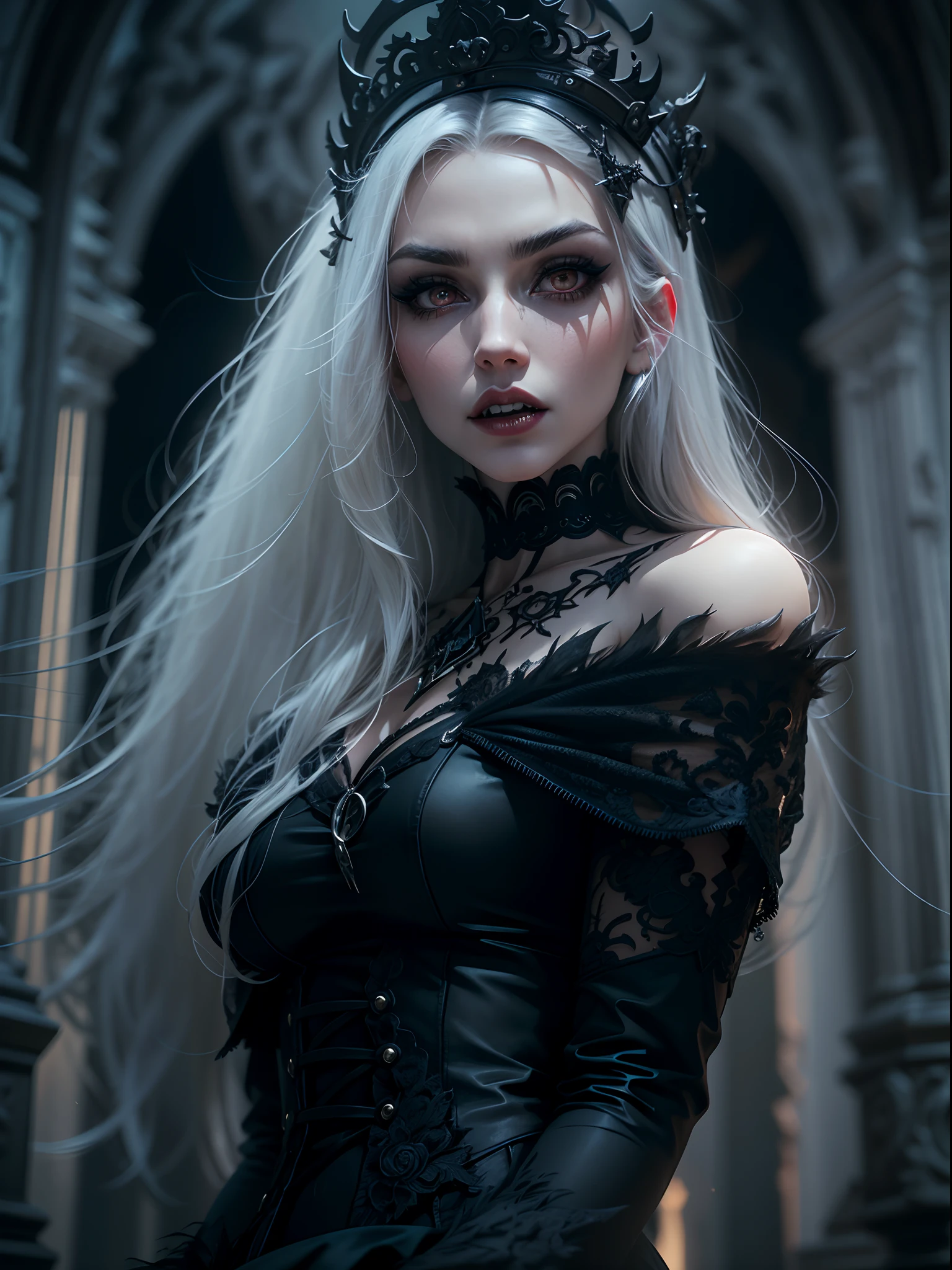 a-woman-in-a-black-dress-and-a-crown-with-long-white-hair-seaart-ai