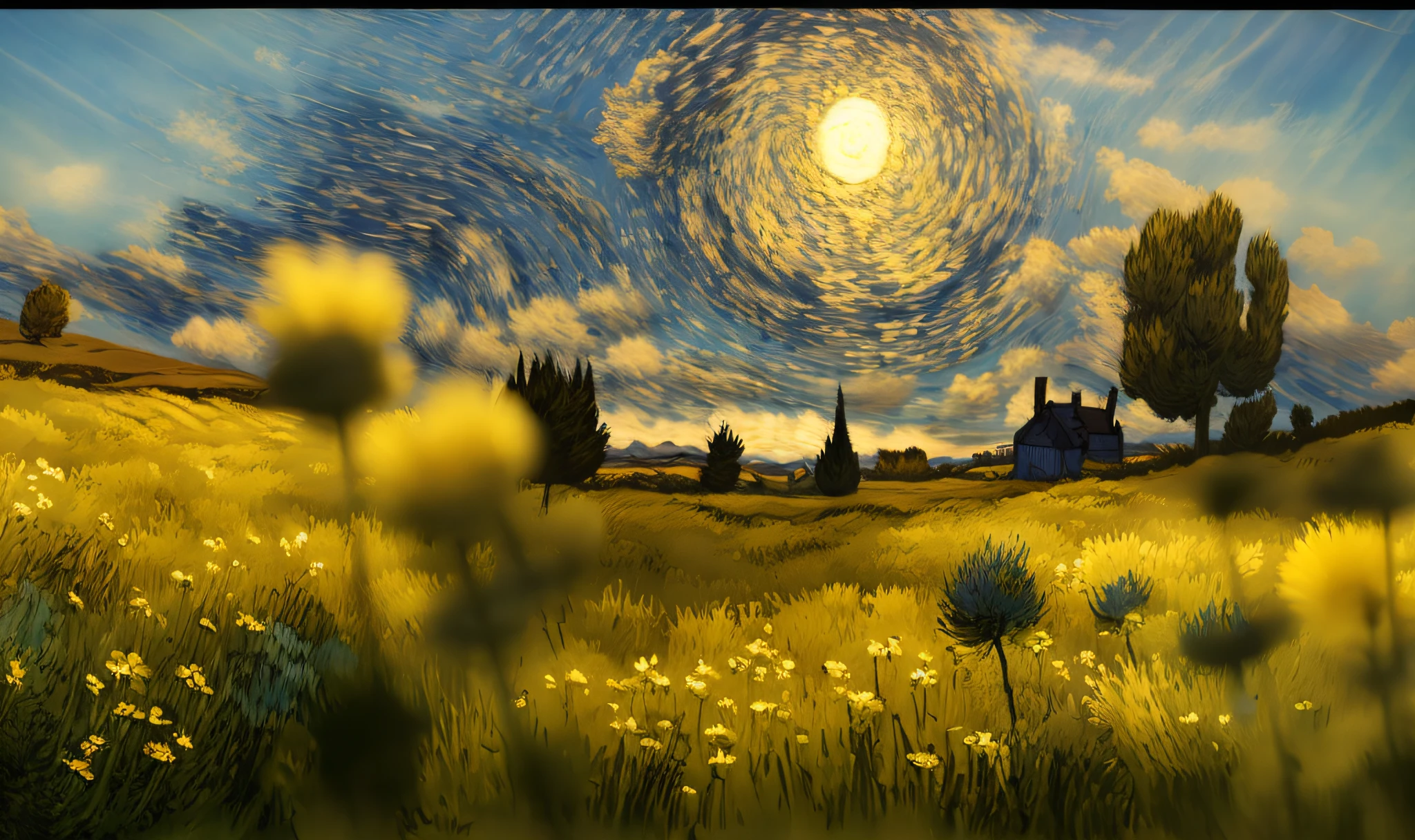 Draw in a field on sky background, in the style of van gogh, Van Gogh style, van gogh art style, Vincent Van Gogh style, Inspired by Van Gogh, 4k highly detailed digital art, inspired by Vincent Lefevre, Inspirado por Vincent van Gogh, 4K detailed digital art, in the style of van gogh, inspired by Vincent Di Fate