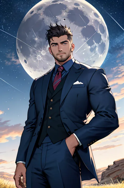 Draw a full-fledged footballer，Standing on the steppe at night，Quiet and comfortable background，He wears the same suit as the co...