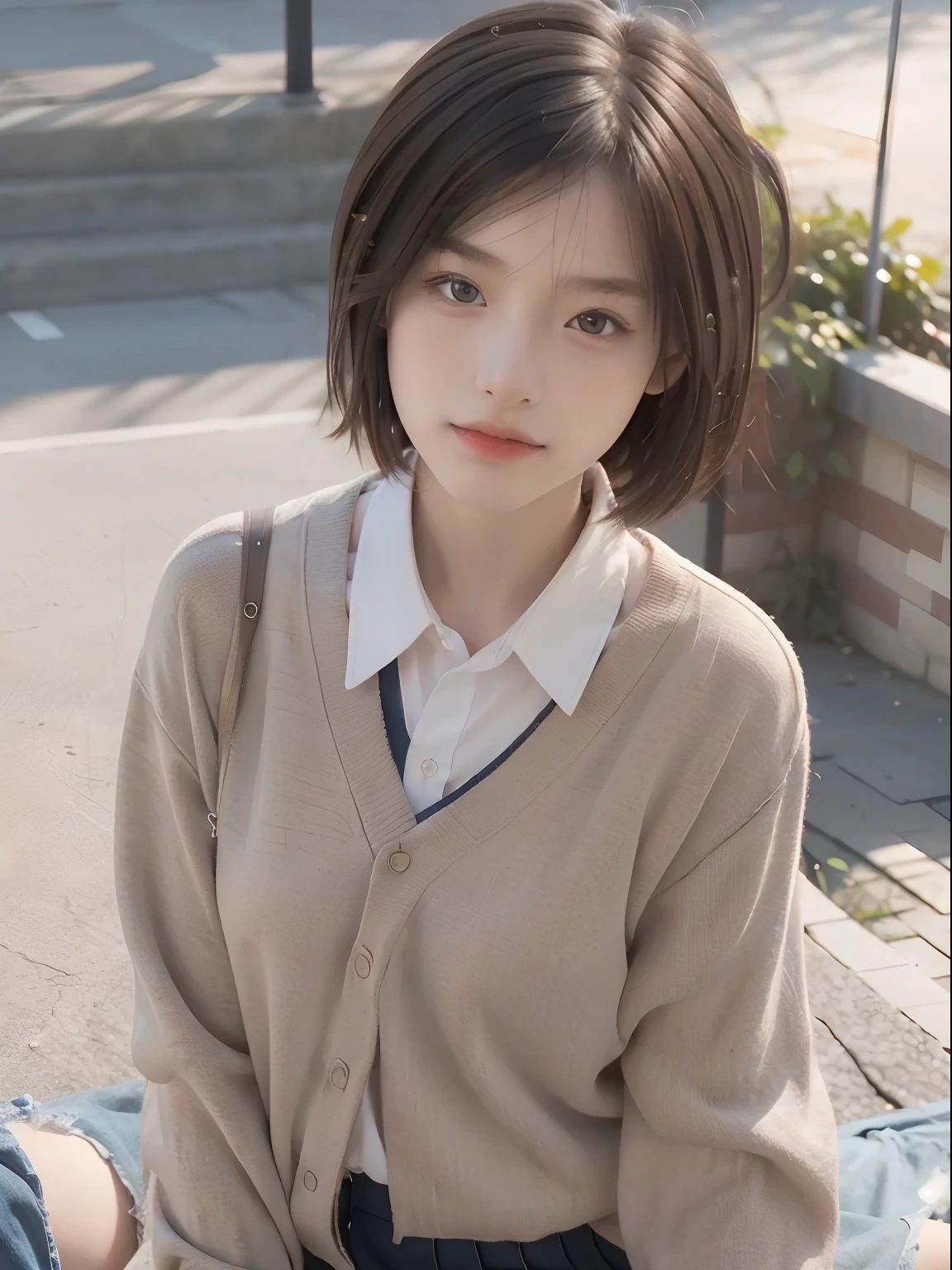 Best quality, Masterpiece, 超A high resolution, (Photorealistic:1.4), RAW photo, 1girll,school uniform, Short hair,, (Masterpiece, Best quality, High quality, A high resolution, Ultra-detailed),