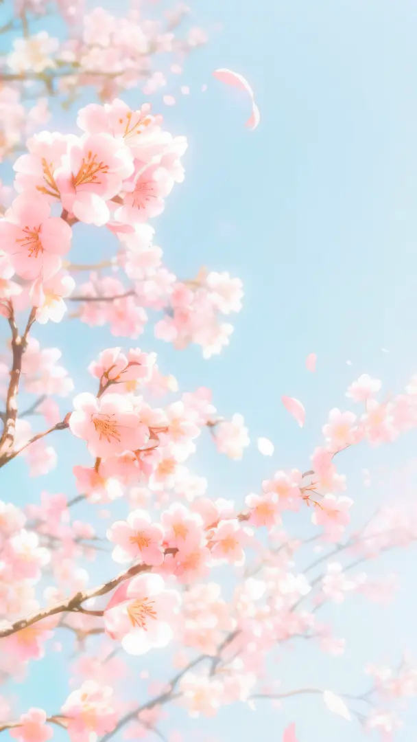 cherry blossom petals flying