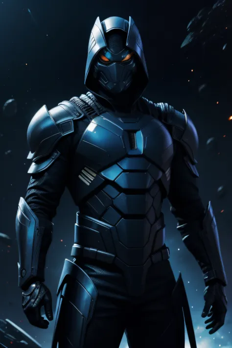 scifi-cobra, human-body, cobra-face, black-armor, galaxy-background