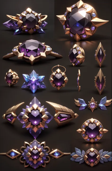 （Gemstones are bonded to metals），（tmasterpiece），（best qualtiy），（ultra - detailed）gameicon，face，tmasterpiece，HD transparent background，3D rendering 2D，Front view，Gemstones gorgeous，The exterior of the gemstone is set with thin metal，Metal trends and pattern...