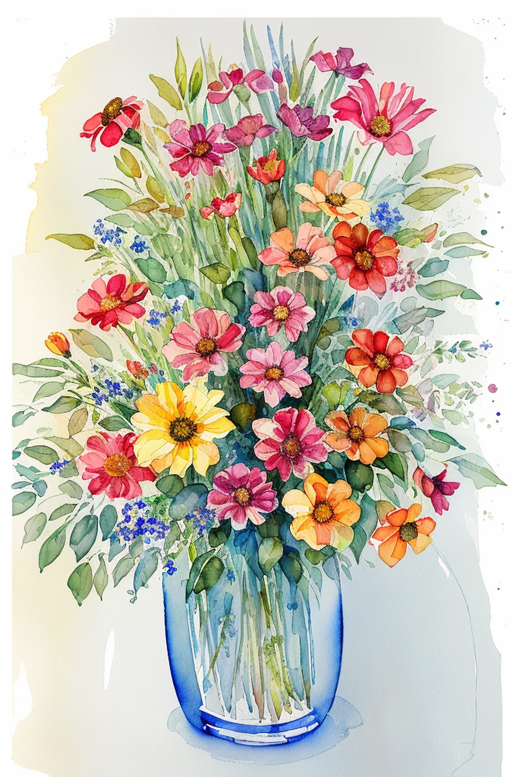 Draw vases with watercolors of different colors, vase with flowers, Watercolor painting style, vases, watercolor detailed art, water color art on paper, watercolor colored painting, Watercolor painting, inspired by François Boquet, masterful detailed watercolor, watercolor paiting, High quality watercolor painting, framed paintings, author：Lynn Pauley