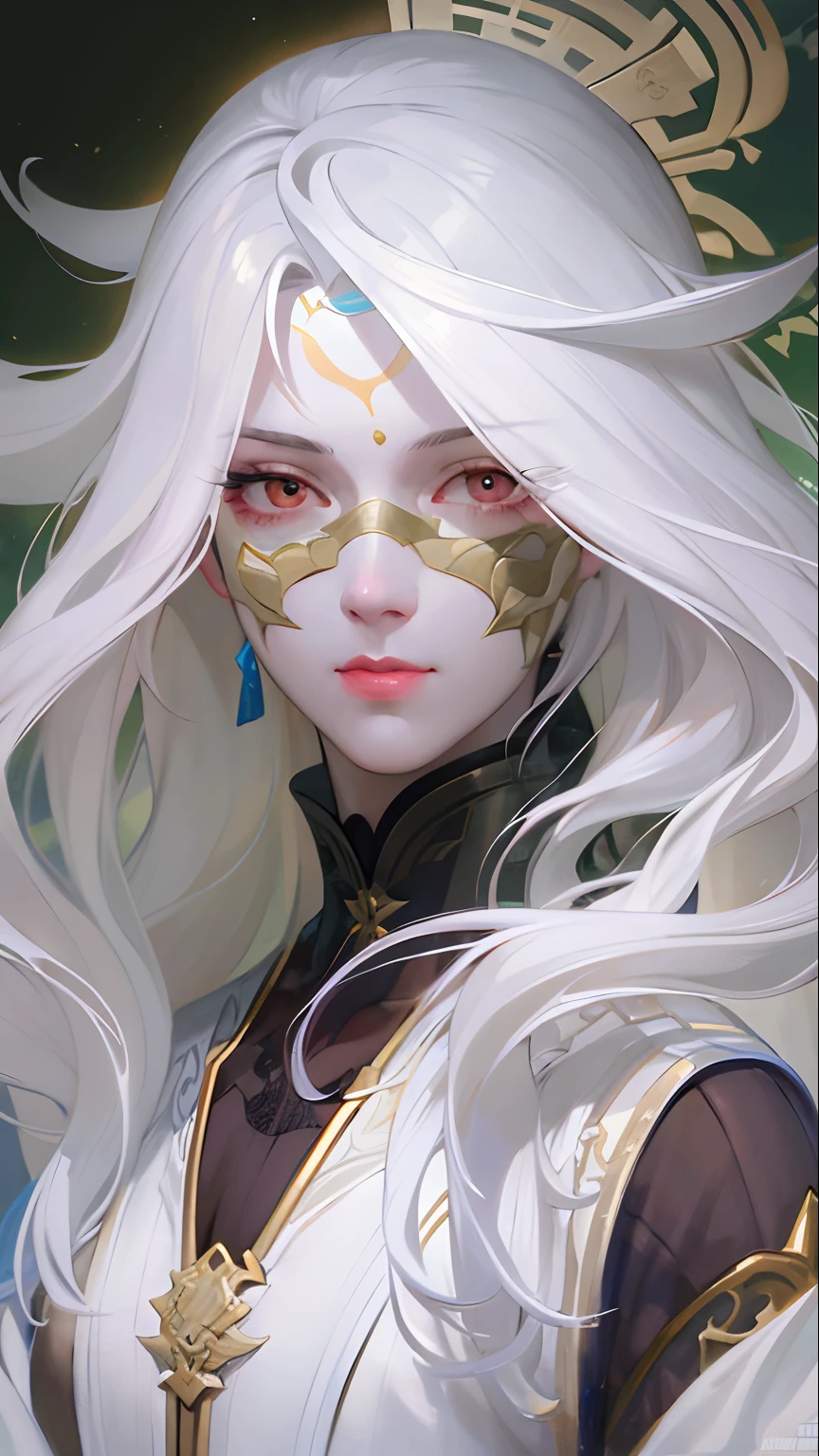 um close de uma mulher com cabelos brancos e uma máscara branca, linda pintura de personagem, Guweiz, artwork in the style of Guweiz, divindade de cabelos brancos, por Yang J, arte de personagem épica e requintada, Arte impressionante de personagens, por Fan Qi, por Wuzhun Shifan, Guweiz on pixiv artstation