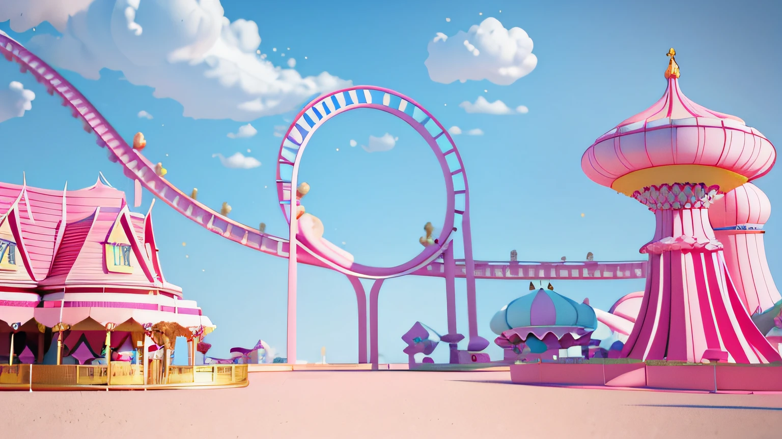 Pink roller coaster 3 d render stylized kawaii hq render