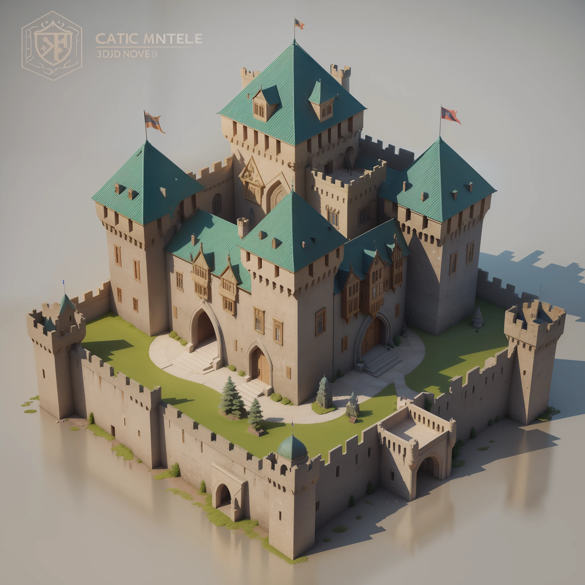 château , medieval château, rendu 3D stylisé, Rendu 3D stylisé, stylisé comme un rendu 3D, Fantaisie 3D isométrique, a medieval château, high fantasy château, un donjon médiéval, citadelle médiévale, epic château, old château, fantasy château, château, rendu 3D isométrique