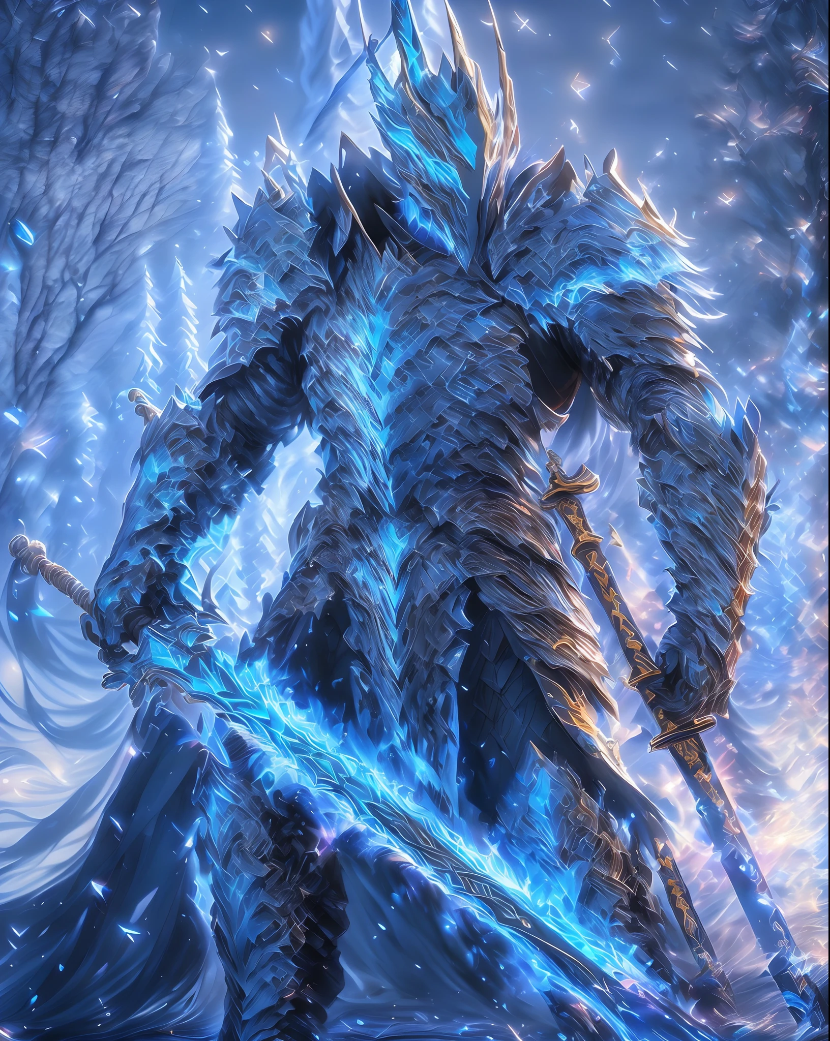 剣と剣を持つ男のアラフェッド画像, 壮大なファンタジーデジタルアートスタイル, 壮大なファンタジーアートスタイル hd, 氷結晶の鎧, アイスロード, 銀色の氷色の反射鎧, ドラゴンナイト, グリムダークパラディン, 壮大なファンタジー武器アート, デスナイト, 青と氷の銀色の鎧, 氷製の鎧, 壮大なファンタジーアートスタイル