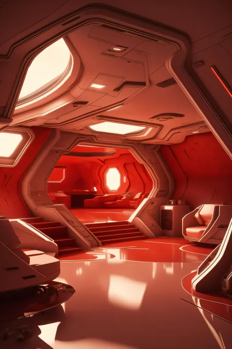 award winning interior design of a house on Mars, red planet, futuristic,