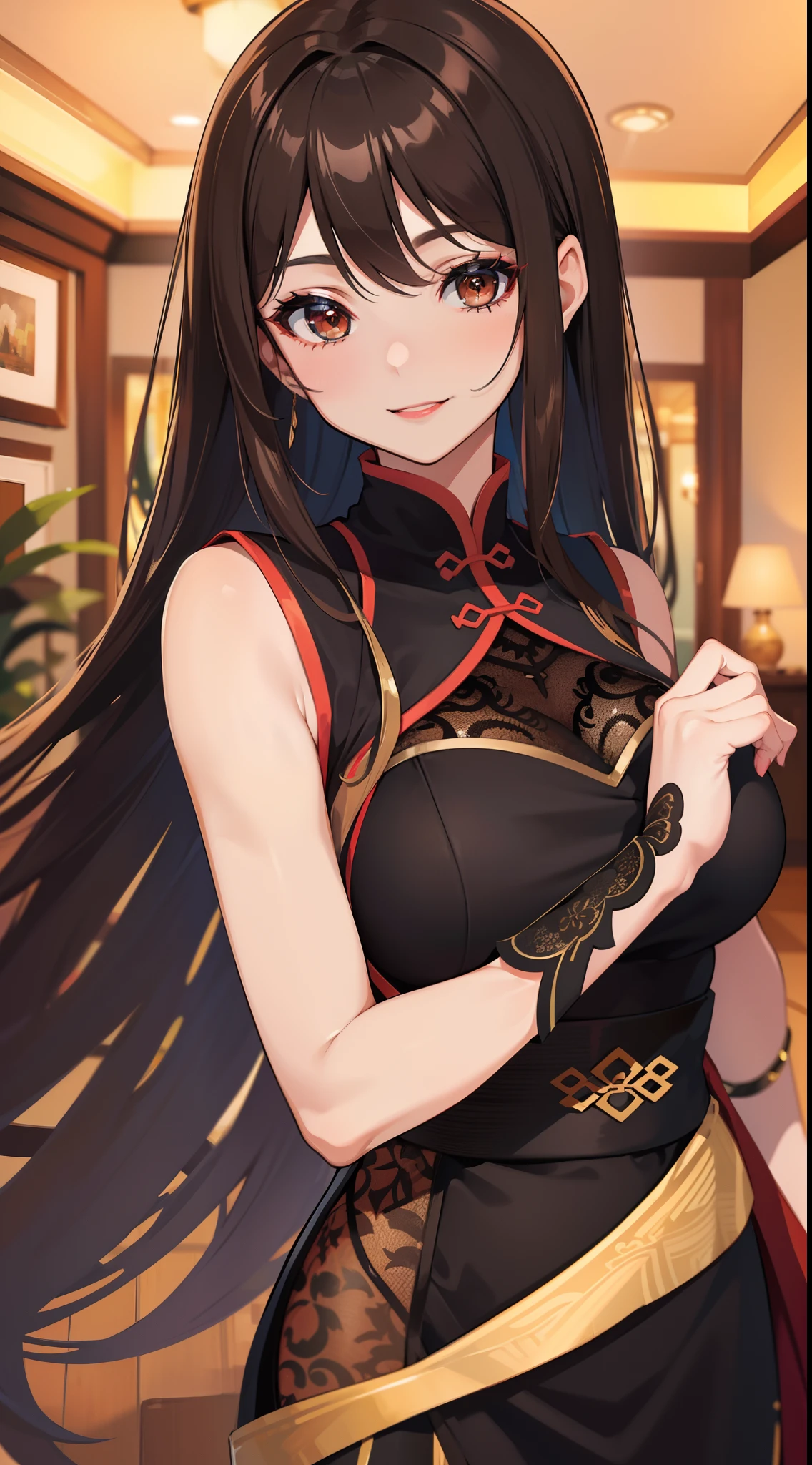 Anime girl with long black hair and a black dress - SeaArt AI