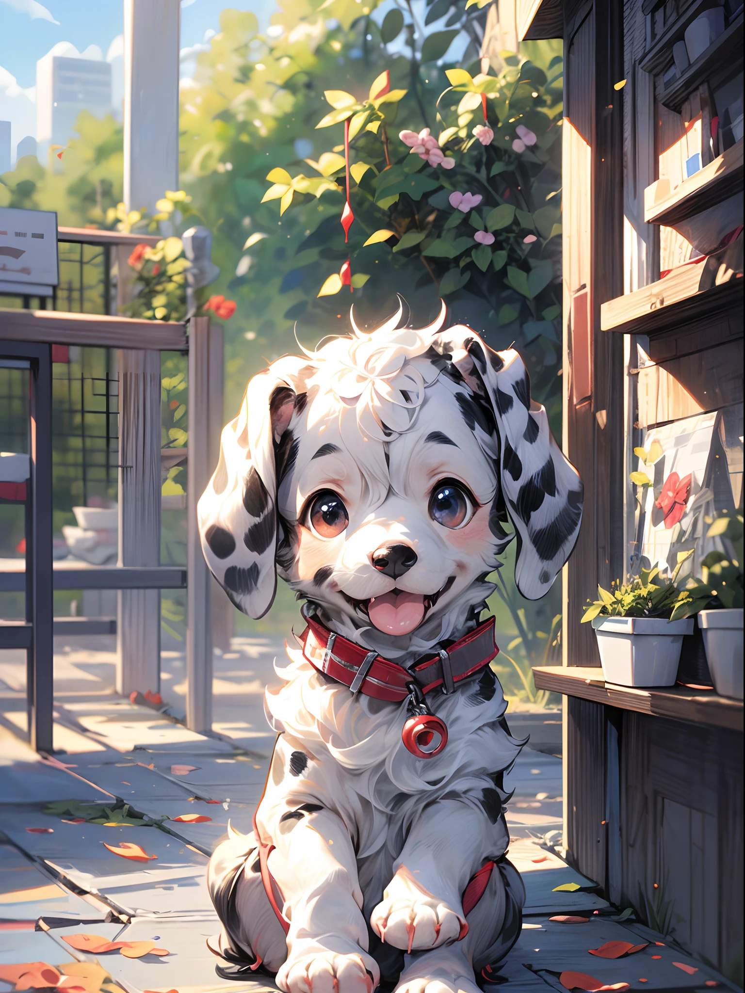 , (masterpiece:1.2), best quality,PIXIV, ((adorable Dalmatian)), playful ,happy,cute