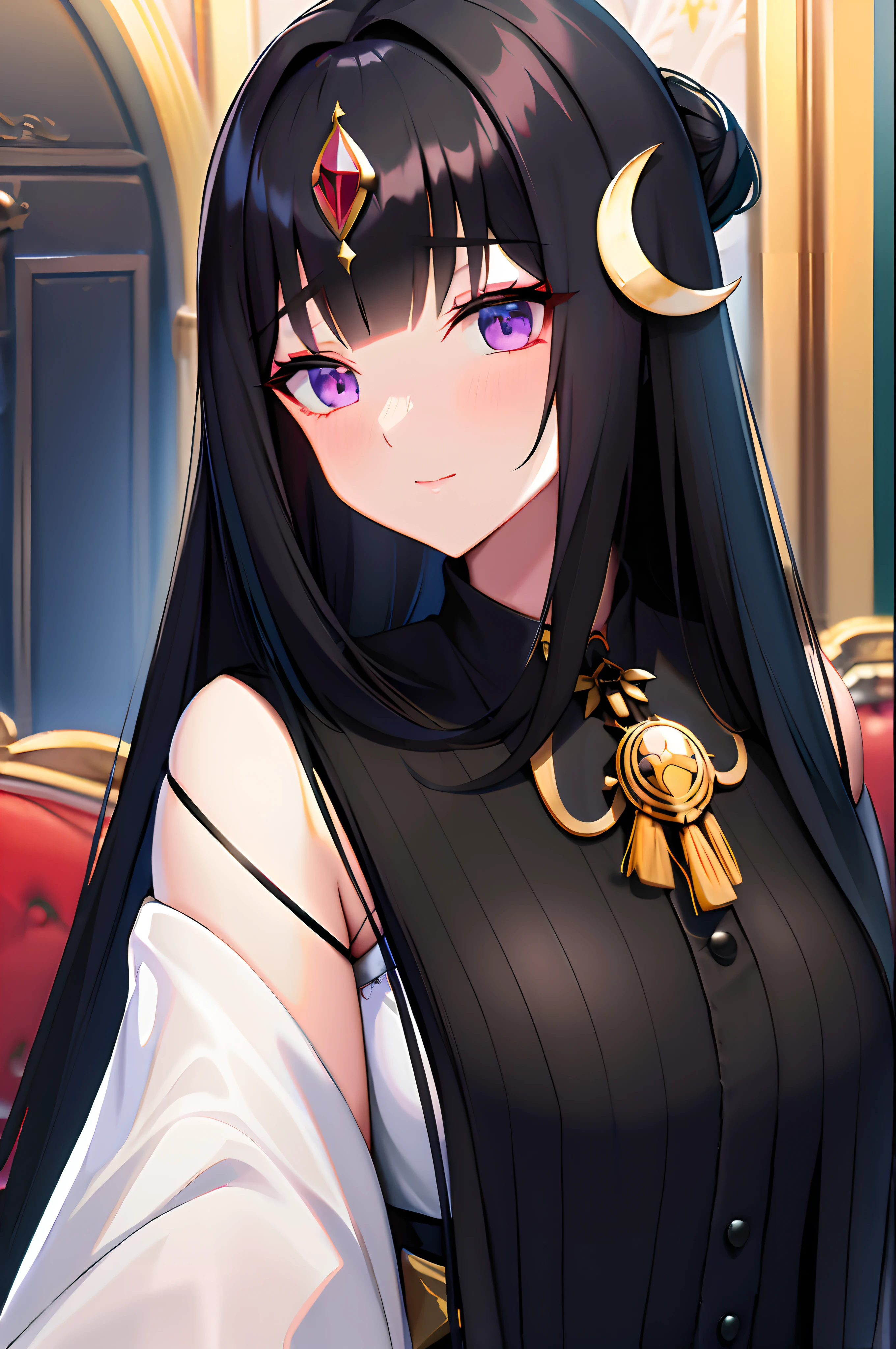 anime girl with long black hair and a black dress, Anime goddess, anime moe art style, black-haired mage, Smooth anime CG art, Hestia, Portrait Chevaliers du Zodiaque Fille, from girls frontline, noire, ((a beautiful fantasy empress)), Fine details. Girl Front, seductive anime girls, Marin Kitagawa fanart, Digital anime illustration