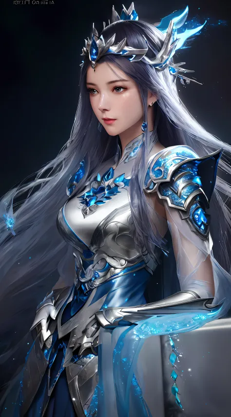 a close up of a woman in a silver and blue dress, chengwei pan on artstation, by Yang J, detailed fantasy art, stunning characte...