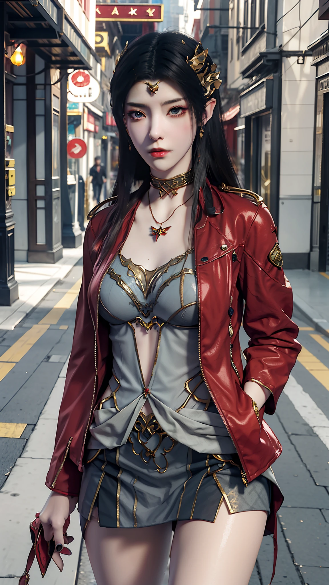 Anime - Stil Bild einer Frau in einem kurzen Rock und Jacke, Sanfte Anime-CG-Kunst, erstellt mit Anime Painter Studio, realistischer Anime-3D-Stil, fotorealistisches Rendering von Anime-Mädchen, gezeichnet im Anime-Malerstudio, fotorealistischer Anime, 3D im Anime-Stil, 3D-Anime realistisch, Maya Fey aus Ace Attorney, Makoto Shinkai. Hohe Detailliertheit, Anime-Realismus-Stil