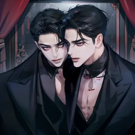 mafia noir casino gambling bar vampire dominant alpha gay couple macho sexy handsome demon adult men with tattoos big chest big ...