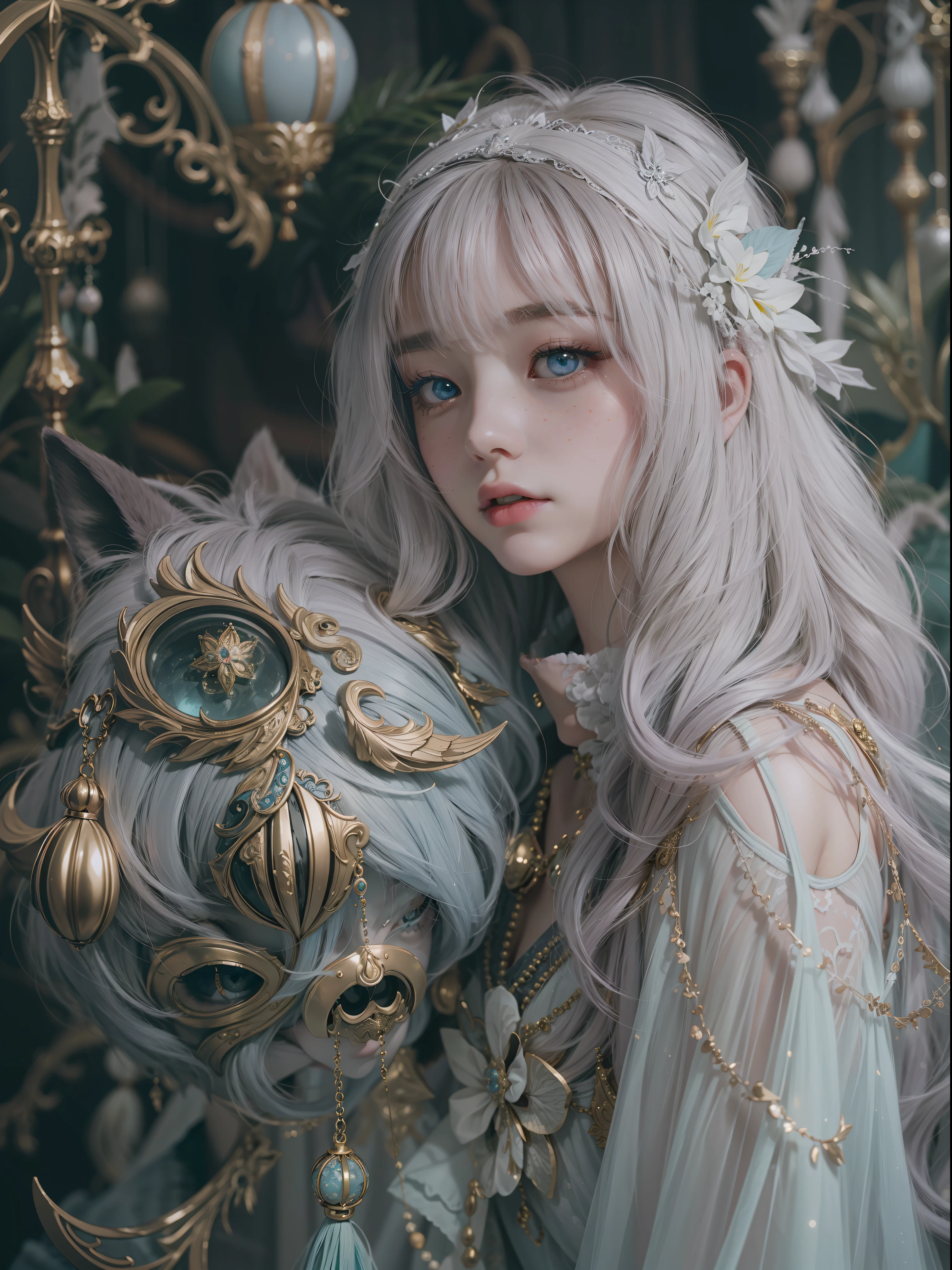 girl with(独奏)、Photo、Fantastical、(Loretta Luxe:1.3)、PastelColors:、hitornfreckles、surrealism:1.1、Spooky ornament、Low contrast:1.2、ultra-detailliert、8K、perfect  eyes、Photo:1.9,