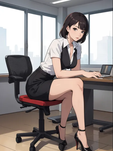 masterpiece, ,(solo:1.1), sexy, office, heels, pencil skirt,