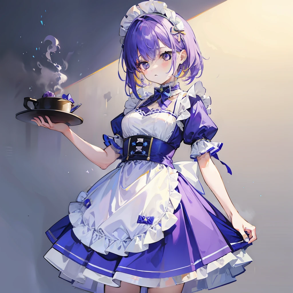 Personaje de anime vestido con traje de sirvienta sosteniendo una bandeja  con una taza de té - SeaArt AI