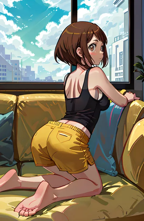 [ochako uraraka; Boku no hero academia], ((masterpiece)), ((solo portrait)), ((back view)), ((cute)), ((feet visible)), ((High d...