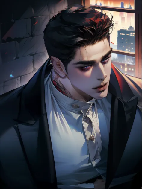 Mafia Noir Casino Gambling Bar Vampire dominant alpha gay couple macho sexy handsome demon adult men with tattoos big chest big ...