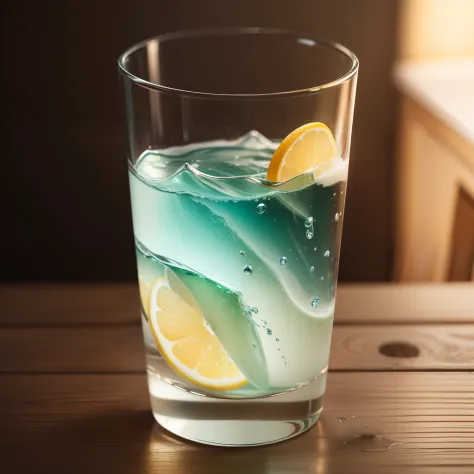 Water in a glass，realisticlying