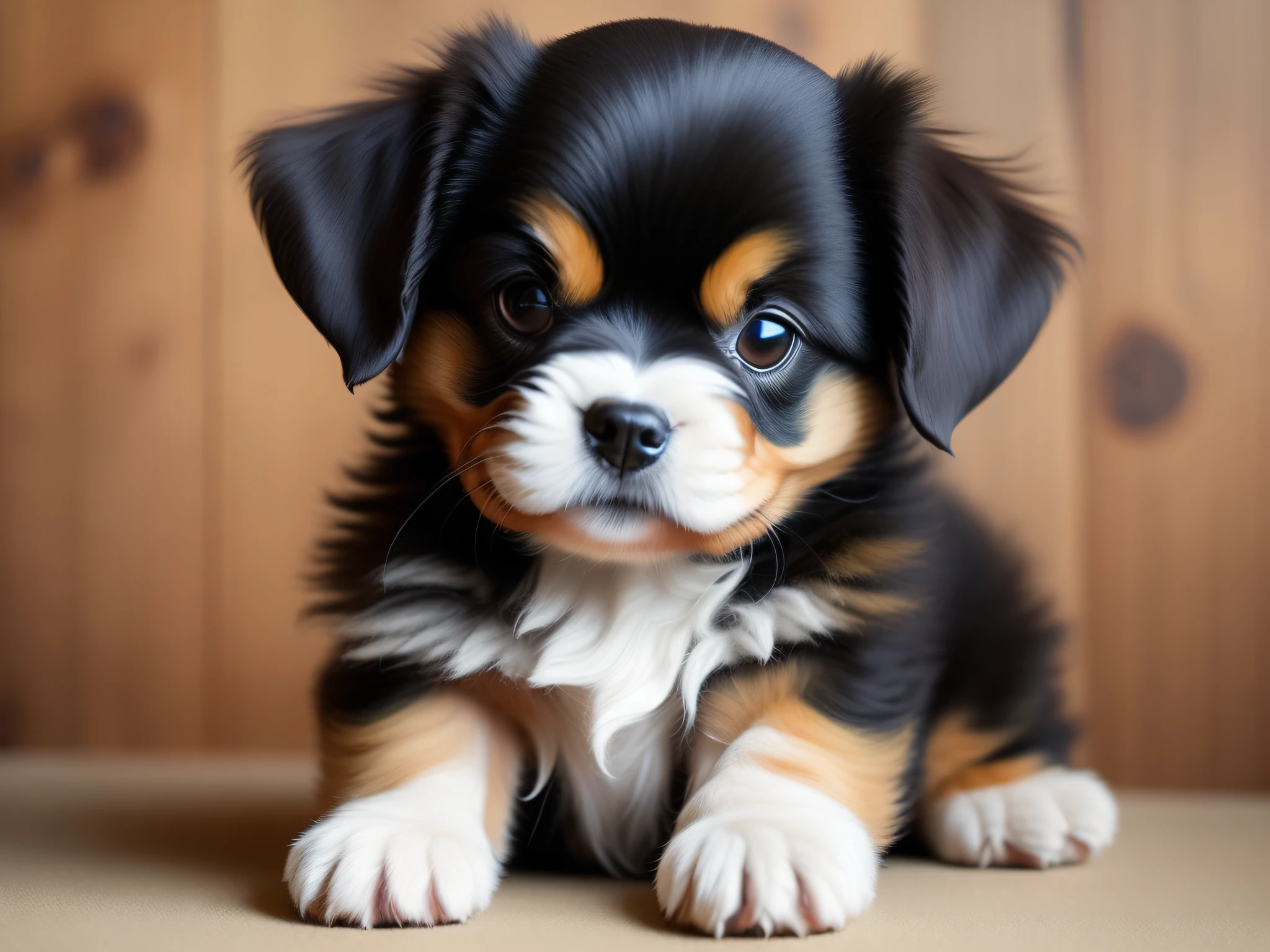adorable puppy with fluffy fur and round eyes