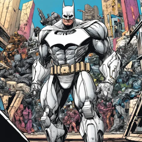 :Realistic White Batman focuses on advanced cybernetic masterpiece sets, sport, Aria, high high quality ::n_Style drawing, Low-quality defects, human - shaped, gaming console, anime big breast