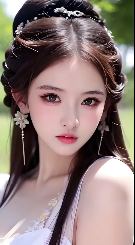 1 realistically beautiful girl, waist length hair, black eyes, ancient Ao Dai, style hanfu, wearing a thin silk shirt of ancient...