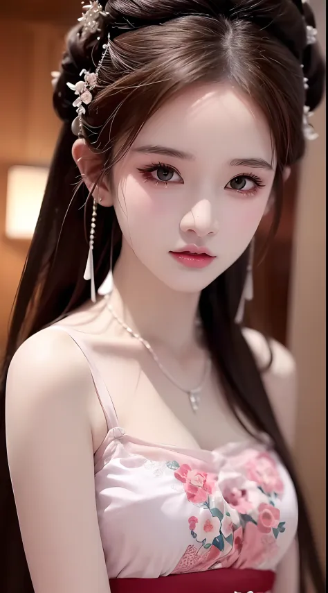 1 realistically beautiful girl, waist length hair, black eyes, ancient Ao Dai, style hanfu, wearing a thin silk shirt of ancient...