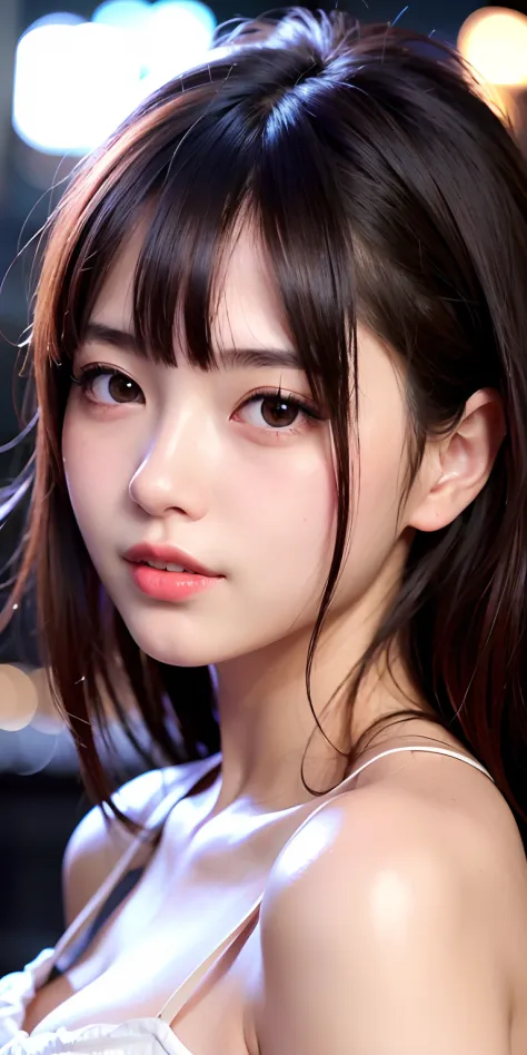 1girl, Tokyo neon ,night, cityscape, city lights, upper body, close-up, glossy lips, smile,, (8k, RAW photo, best quality, masterpiece:1.2),(realistic, photo-realistic:1.37),