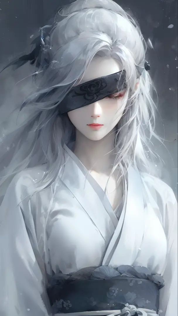 a close up of a woman with white hair and a white mask, beautiful character painting, guweiz, artwork in the style of guweiz, wh...