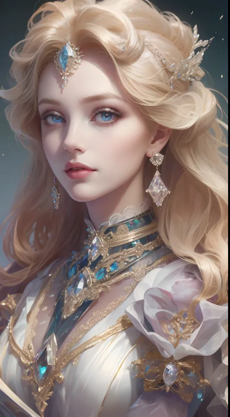 tmasterpiece，Highest high resolution，Dynamic bust of beautiful aristocratic maiden，Blonde hair elegantly coiled，Purple clear eye...
