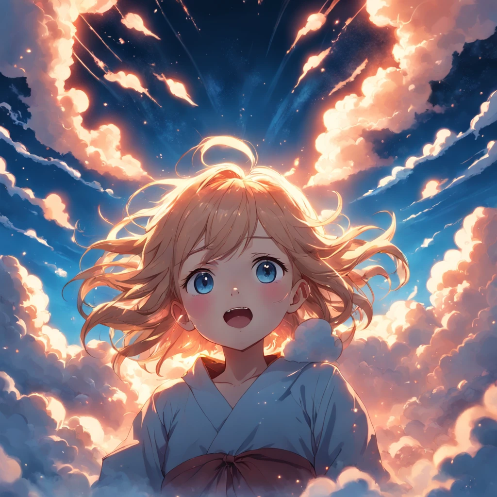 Anime girl in the clouds with a surprised look - SeaArt AI