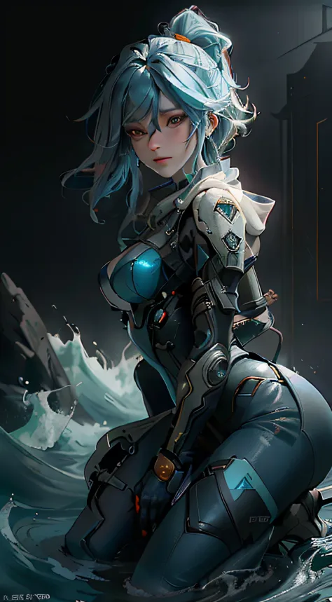 （（best qualtiy））， （（tmasterpiece））， （a detailed：1.4）， 3d， beautiful images of cyberpunk women， blue hairs，machinary，hdr（highdyna...