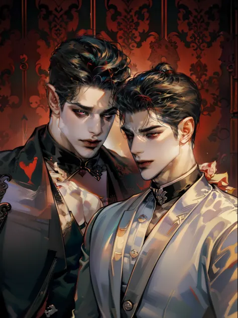 Mafia Noir Casino Gambling Bar Vampire dominant alpha gay couple macho sexy handsome demon adult men with tattoos big chest big ...