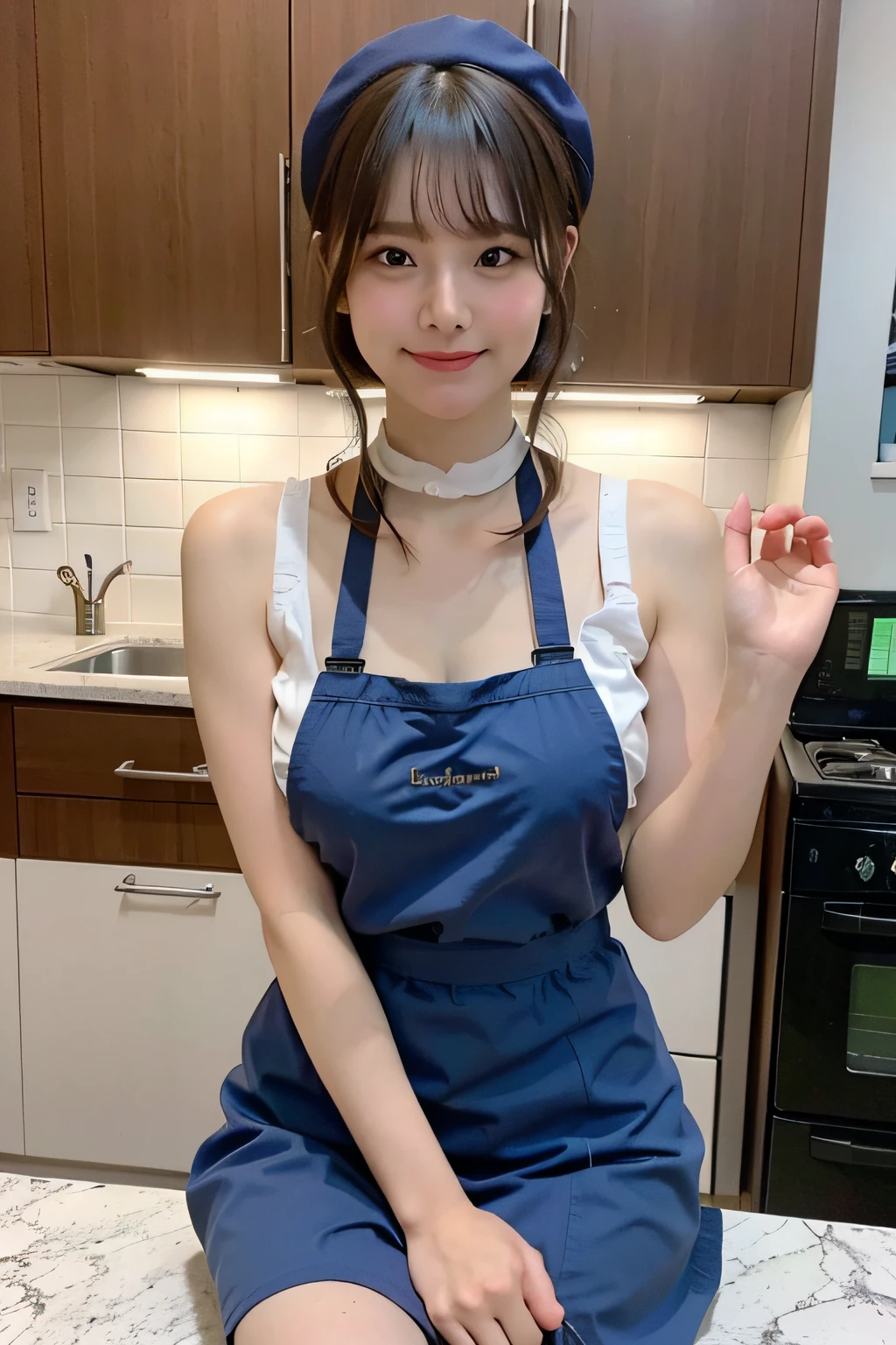 a woman is cooking、(kitchin_Apron:1.Wear 3)、Good Hand、4K、hight resolution、​masterpiece、top-quality、Cap:1.3、((Hasselblad photo))、Fine skin、foco nítido、(lighting like a movie)、Soft lighting、dynamic ungle、[:(详细的脸:1.2):0.2]、breasts are large、sweats streamed skin:1.2、(((In the kitchen))) Erotic smile　Viewer's Perspective　Colossal tits　Have　Sleeveless　Put out your upper arm　I'm sticking out my　Open legs　The nipple is visible　Cleanliness　Large kitchen　bedroom　wine glasses　　 Negative Prompt　Pubic hair is visible
Negative Pro