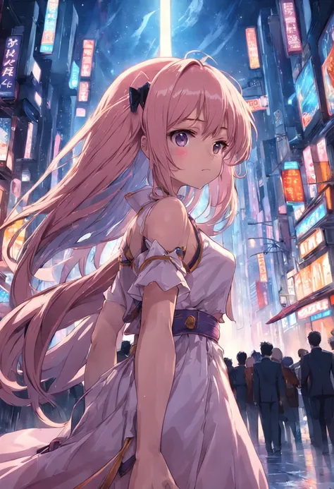 Anime girl in a city with a sword in her hand - SeaArt AI