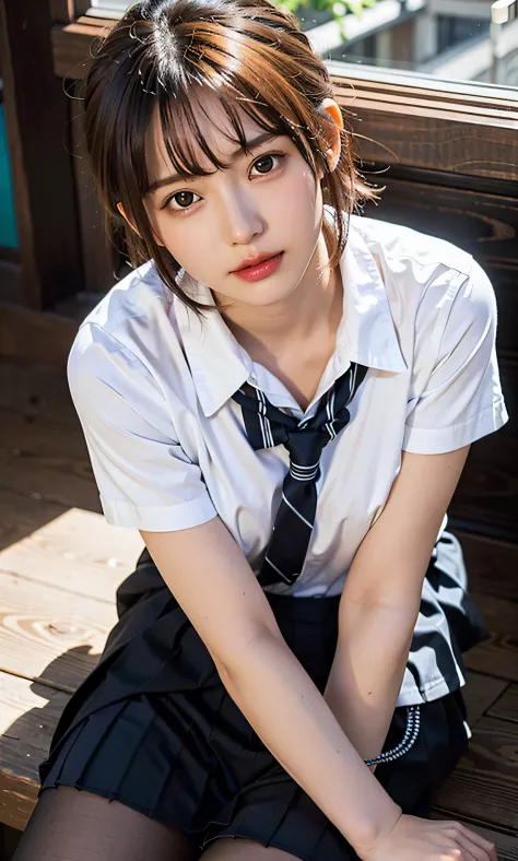 ULZZANG-6500-v1.1, (RAW PHOTO:1.2), (photot-REALISTIC，:1.4), ((Take a picture with the camera from above、Looking up、staring at c...